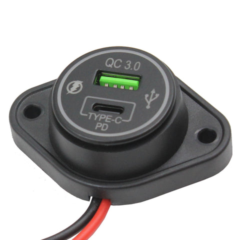 Type C USB + QC USB Charger, Surface Round