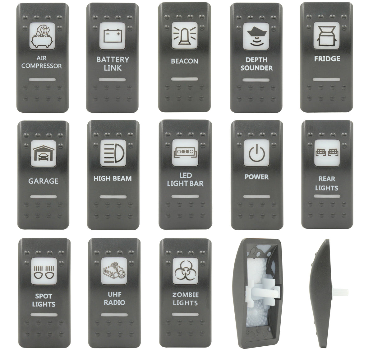 Custom Printed Rocker Switch Covers (White) by Switch Boss