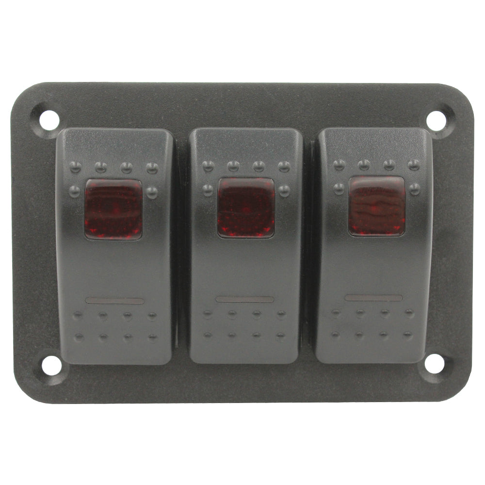 3 Gang Red LED Rocker Switch Panel by Switch Boss