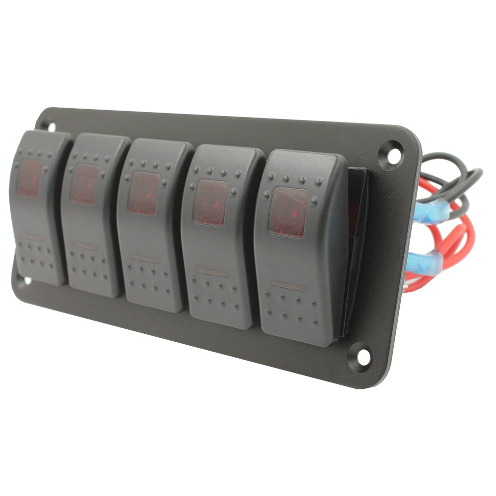 5 Gang Red LED Rocker Switch Panel by Switch Boss