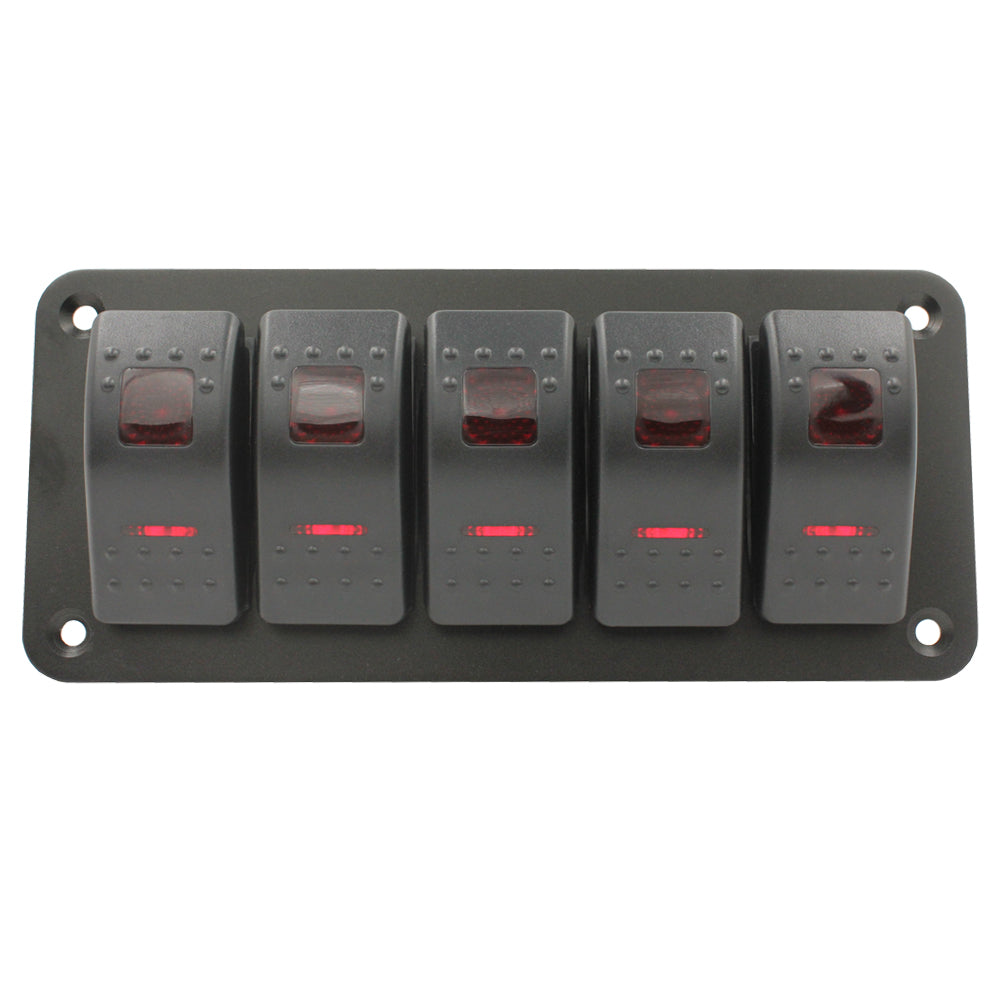 5 Gang Red LED Rocker Switch Panel by Switch Boss