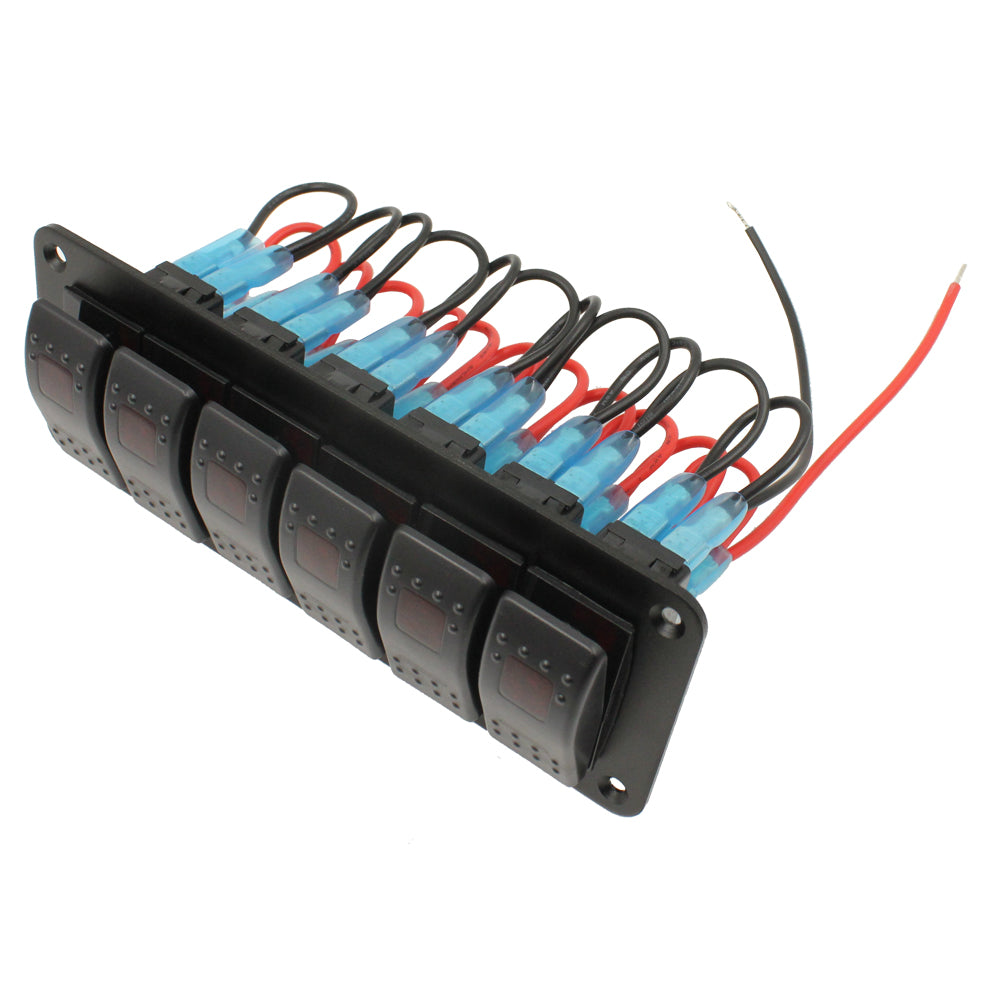6 Gang Red LED Rocker Switch Panel by Switch Boss